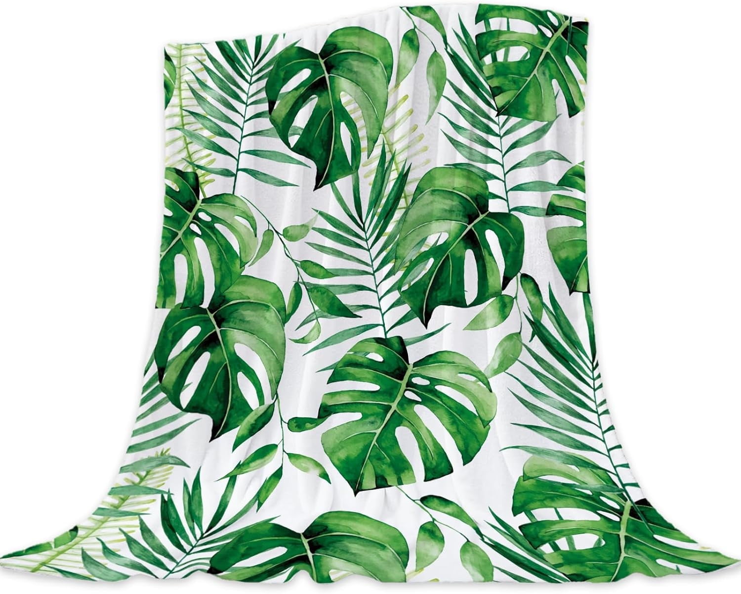Tropical Leaf Decorative Throw Blanket Twin Size Green Plant Blanket Couch Sofa Bed Soft Cozy Fuzzy Fleece Blanket Cute Spring Summer Gift Blanket Outoddoor Home Decorations 60x80