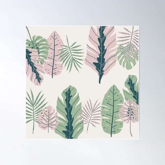 Tropical Leaf Design Poster Wall Art, Modern Wall Decor For Living Room Bedroom, 17x17 UNFRAMED
