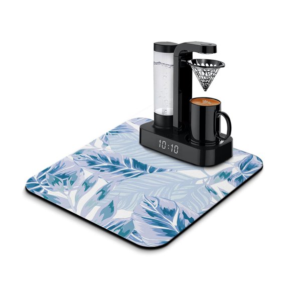 Tropical Leaf Diatom Mud Coffee Bar Mat, Absorbent Hawaiian Palm Design Kitchen Drying Mat, Leak-Proof Summer Aesthetic Under Coffee Maker Mat