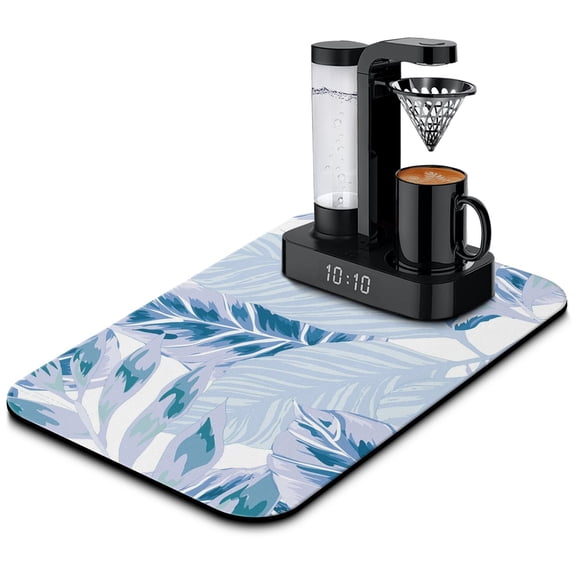 Tropical Leaf Diatom Mud Coffee Bar Mat, Absorbent Hawaiian Palm Design Kitchen Drying Mat, Leak-Proof Summer Aesthetic Under Coffee Maker Mat