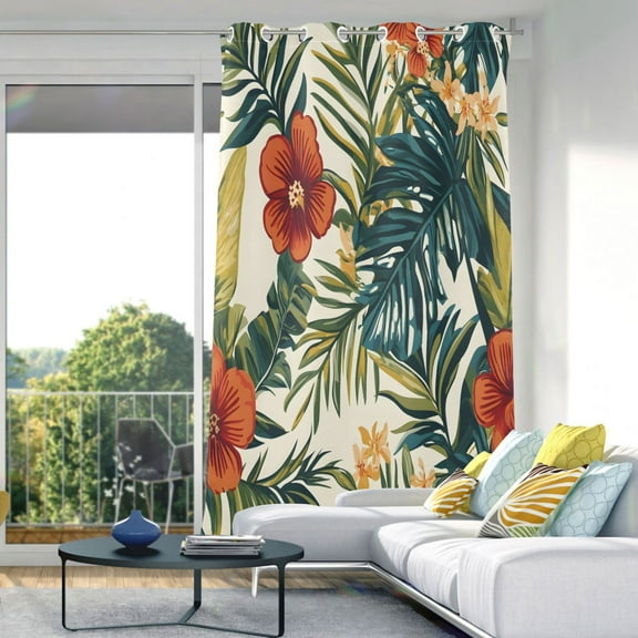 Tropical Leaf Flower Blackout Curtains 84"x52" Thermal Insulated Curtain 1 Panel