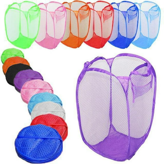 Tropical Leaf Foldable Mesh Laundry Hamper, Light Blue