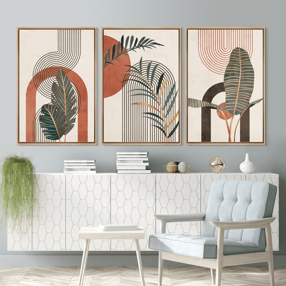 Tropical Leaf Geometric Botanical Mid Century Boho Poster Set 3 Prints Set 3 , Poster Only