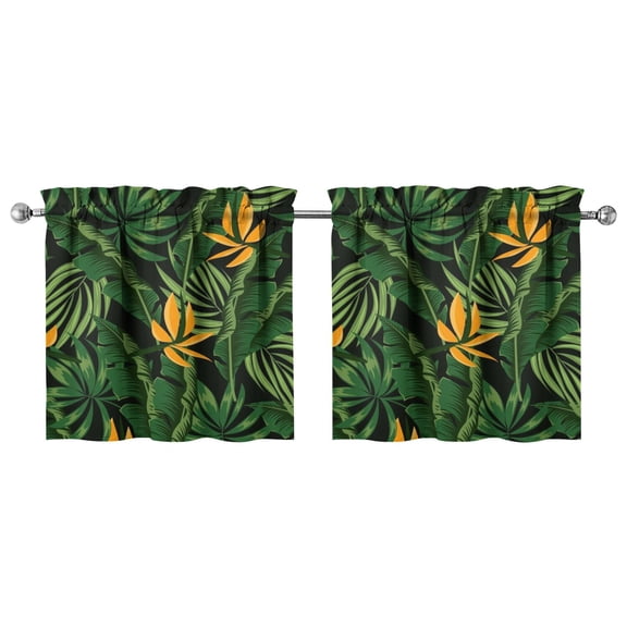 Tropical Leaf Inspired 2-Piece Kitchen Curtains 27.5x24 Inch Vibrant Aloha Floral Print Window Panels