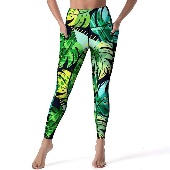 Tropical Leaf Leggings Pink Floral Print High Waist Yoga Pants Elegant Stretch Yoga Legging Lady Custom Gym Sport Pants