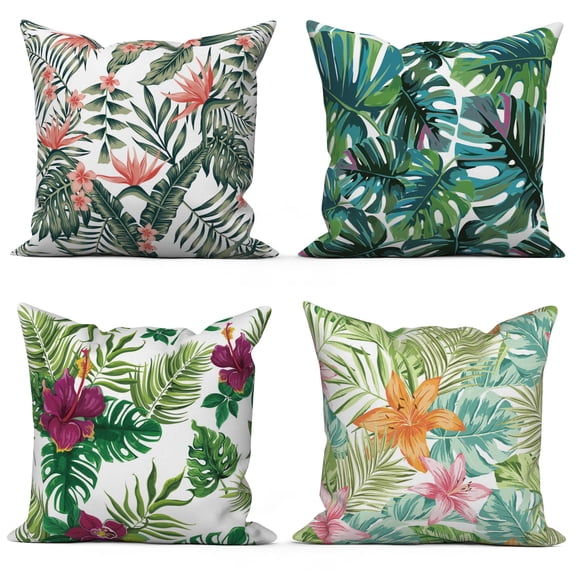 Tropical Leaf Linen Throw Pillow Covers,Set of 4 18x18 Inch,Summer Cushion Cases for Home Decor Sofa Couch Living Room Car