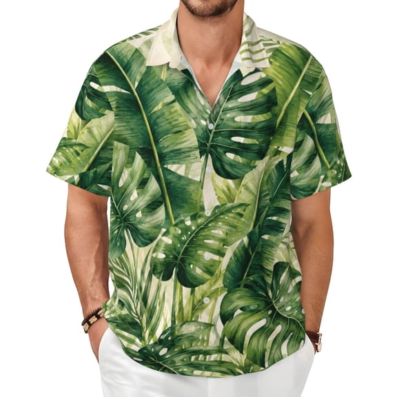 Tropical Leaf Men's Shirts Short-Sleeved with All-Over Prints Button-Up Shirts