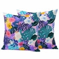 thumbnail image 1 of Tropical Leaf Outdoor Waterproof Pillow Covers, Purple Palm Plant Summer Flower Pastoral Decorative Square Throw Pillowcase Sofa Cushion Sham for Patio/Couch/Chair, 18"x18" 2 Pack, 1 of 8