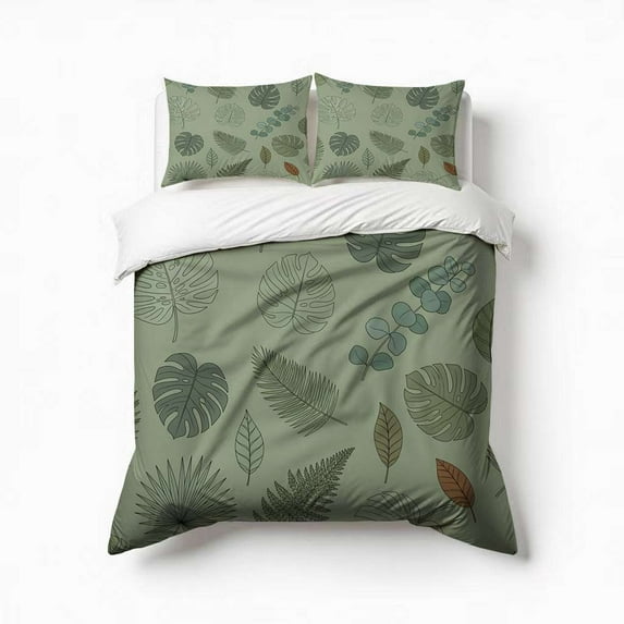 Tropical Leaf Pattern Design Bedding Set 3 Pcs Soft Microfiber Quilt Cover For Bedroom Decor, Comforter Cover With 2 Pillowcase