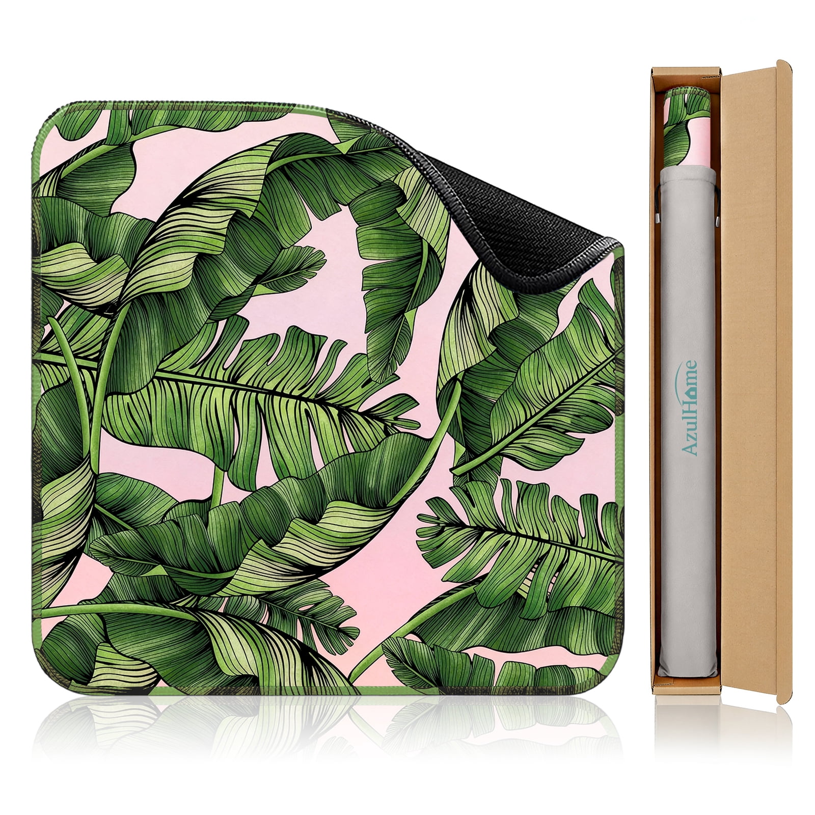 Tropical Leaf Pattern Game Mat – Anti-Slip Noise Reducing Pad for Mahjong, Cards, Poker | Portable with Velvet Carry Bag