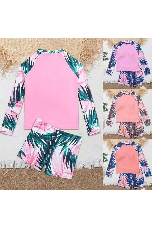 Tropical Leaf Pattern One Piece Bikini Swimsuit Classic Cutout Backless Summer Beach Bathing Suit for Girls