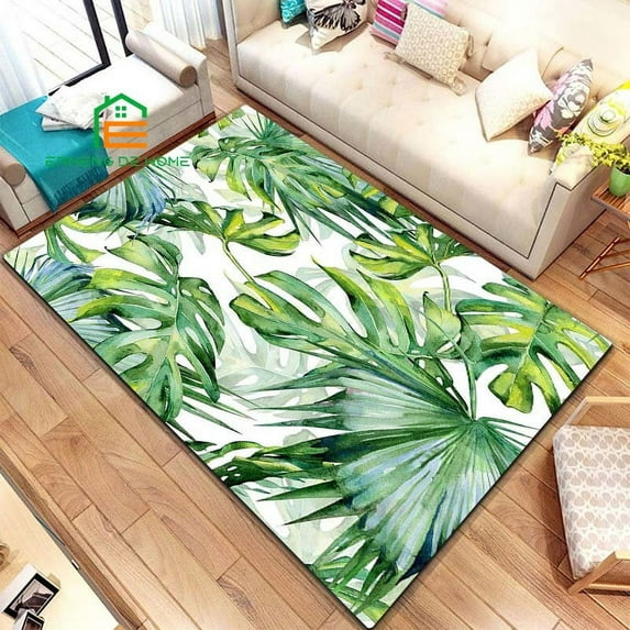 Tropical Leaf Pattern Rug for Bedroom Living Room Carpet for Kitchen Floor Mats Home r Non-Slip Floor Pad Rug 15 Sizes