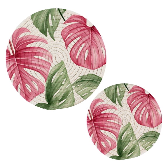 Tropical Leaf Pot Holders Set Trivets Hot Pads Cotton Mats for Cooking