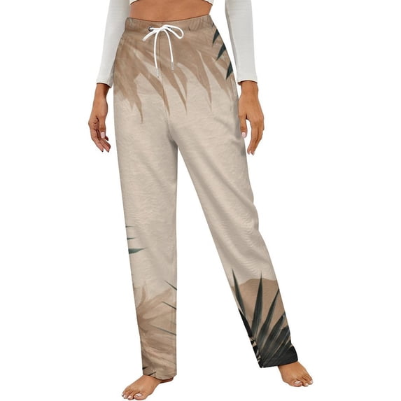 Tropical Leaf Print Art Winter Female Pants Flannel High Waist Women Pants Lady Warm Straight Leg Plush Trousers