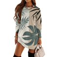 thumbnail image 1 of Tropical Leaf Print Design Loose Dress Evening Dress Summer Dresses for Women Luxury Dress Long Sleeved Dress, 1 of 4