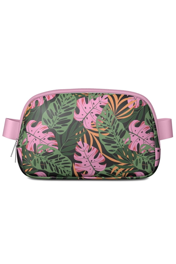 Tropical Leaf Print Fanny Pack – Palm Inspired Waist Bag for Beach Vacation, Aloha Botanical Belt Bag