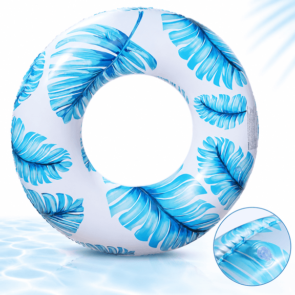 Tropical Leaf Print Inflatable Swim Ring Pool Float, Durable PVC Summer Float Tube for Pool, Beach, Lake and Vacation, Assorted Colors
