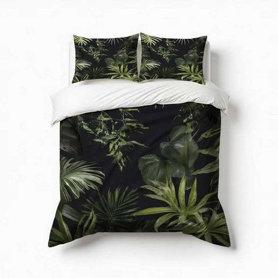 Tropical Leaf Print Pattern Bedding Set 3 Pcs Soft Microfiber Quilt Cover For Bedroom Decor, Comforter Cover With 2 Pillowcase