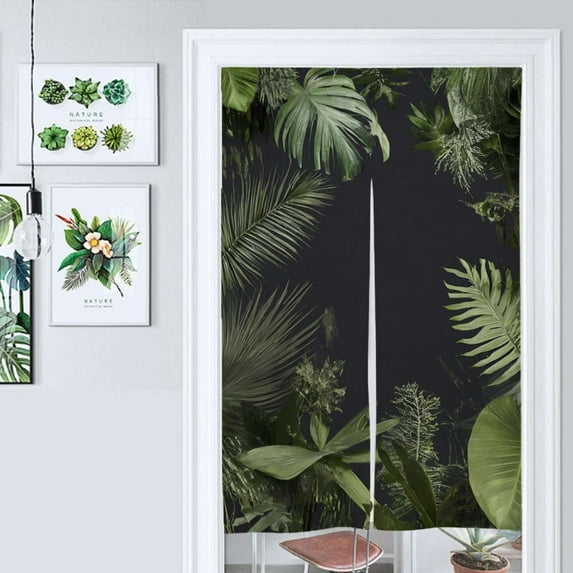 Tropical Leaf Print Pattern Door Curtain Nordic Living Room DoorCurtain Porch Partition Curtain Kitchen Rative Half Curtain