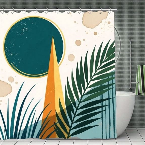 Tropical Leaf Print Shower Curtain,Modern Fabric Waterproof Shower Curtain Set with Hooks 70.8×70.8Inch (180×180cm)