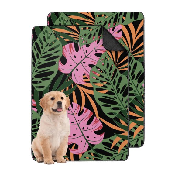 Tropical Leaf Reusable Pee Pads for Dogs, Machine Washable Potty Pad with Stay-Put Backing for Hard Surface Floors (Hawaiian plant patterns, 24" x35")