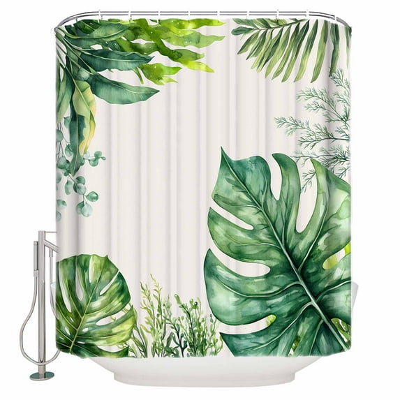 Tropical Leaf Shower Curtain Set ,Waterproof Fabric Shower Curtains Palms Monstera Leaves Green Plant Botanical Shower Curtains for Bathroom,Bathroom Decor 54x"78"