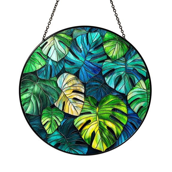 Tropical Leaf Stained Glass Style Window Hanging – Home Decor Art