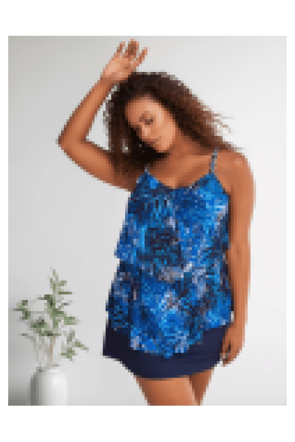 Tropical Leaf Swimsuit for Women - 2 Piece Halter Bathing Suit - Detachable Padded Bra - Blue Leaf Print Bikini Set - Comfortable Hot Spring Swimwear