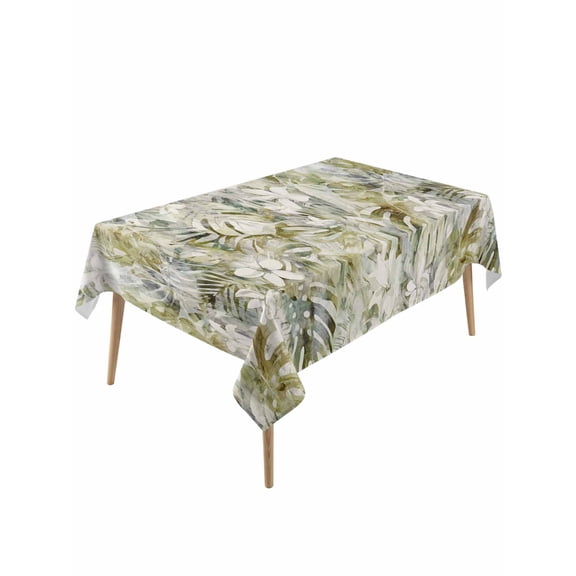 Tropical Leaf Table Cloth, Waterproof Tablecloth for Rectangle Tables, Palm Leaves Plants Vintage Spring Green Reusable Washable Fabric Table Cover for Restaurant Kitchen Dining Tables 60"x120"
