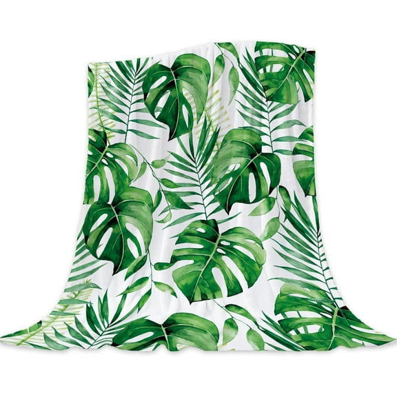Tropical Leaf Throw Blanket 50x60 Green Plant Blanket Throw Blanket for Couch Sofa Bed Soft Cozy Fuzzy Fleece Blanket Spring Summer Living Room Decorative Blanket Home Decorations