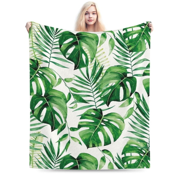 Tropical Leaf Throw Blanket Green Plant Blanket 60x50