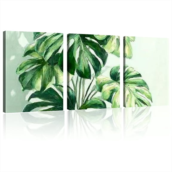 Tropical Leaf Wall Art Set of 3 Canvas Prints, Art Deco Inspired Banana Leaf & Monstera Designs, Decor for Living Room, Bedroom | Waterproof Indoor/ Outdoor Use 12*16inch*3pcs