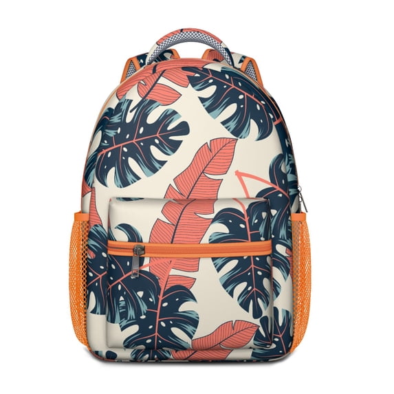 Tropical Leaf Waterproof Backpack - Ergonomic Student Bookbag with Breathable Mesh Straps & Durable Exterior