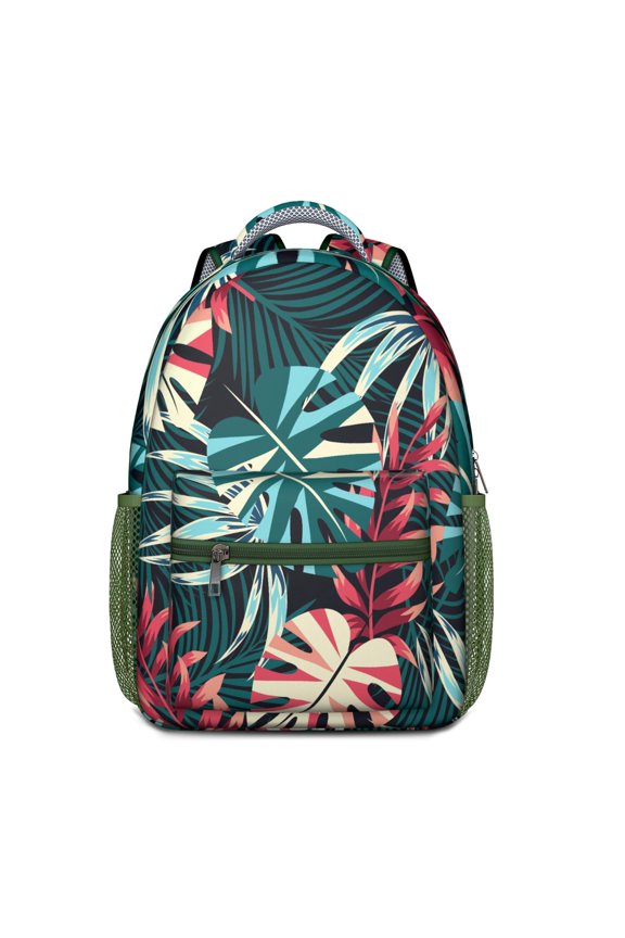Tropical Leaf Waterproof Backpack - Ergonomic Student Bookbag with Breathable Mesh Straps & Durable Exterior