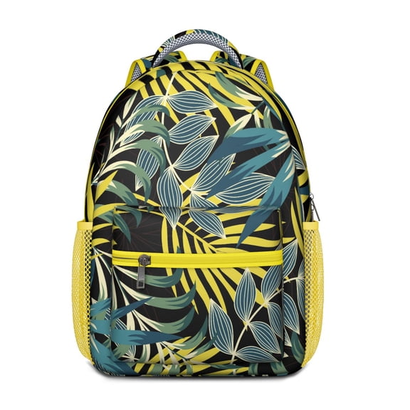 Tropical Leaf Waterproof Backpack - Ergonomic Student Bookbag with Breathable Mesh Straps & Durable Exterior