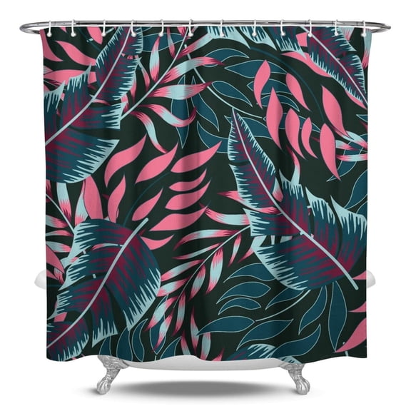 Tropical Leaf and Floral Shower Curtain, Waterproof Polyester, Machine Washable, Hooks Included, Perfect for Rental Units and Boutique Hotels