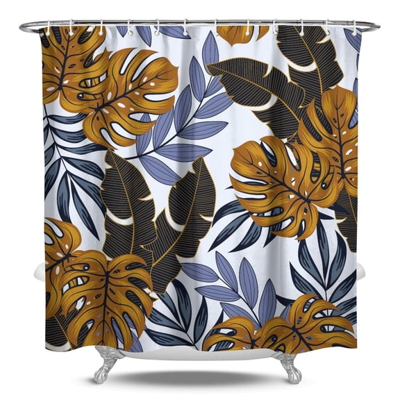 Tropical Leaf and Floral Shower Curtain, Waterproof Polyester, Machine Washable, Hooks Included, Perfect for Rental Units and Boutique Hotels