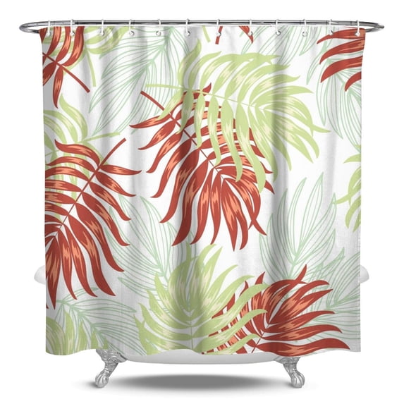 Tropical Leaf and Floral Shower Curtain, Waterproof Polyester, Machine Washable, Hooks Included, Perfect for Rental Units and Boutique Hotels