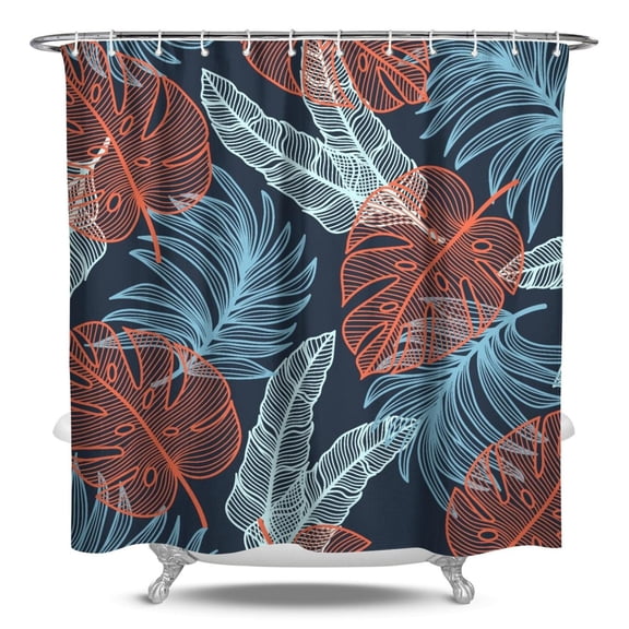 Tropical Leaf and Floral Shower Curtain, Waterproof Polyester, Machine Washable, Hooks Included, Perfect for Rental Units and Boutique Hotels