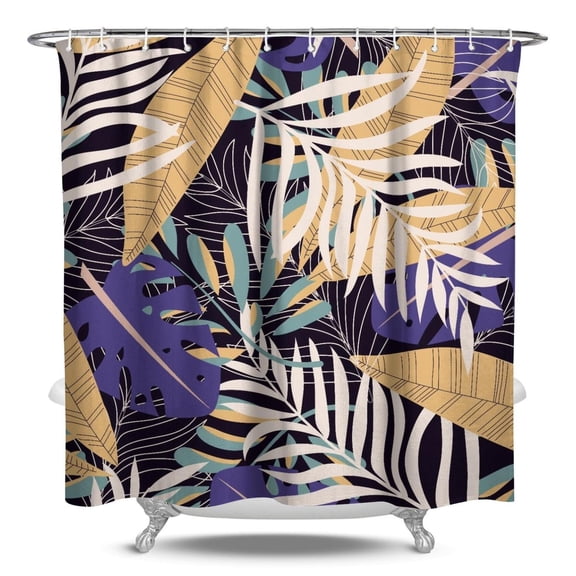 Tropical Leaf and Floral Shower Curtain, Waterproof Polyester, Machine Washable, Hooks Included, Perfect for Rental Units and Boutique Hotels