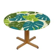 Tropical Leafs Round Fitted Tablecloths Table Covers Wipeable Waterproof Elastic for Kitchen Dinning Parties Wedding Picnic Small Fits 40-44 Inch Table Size