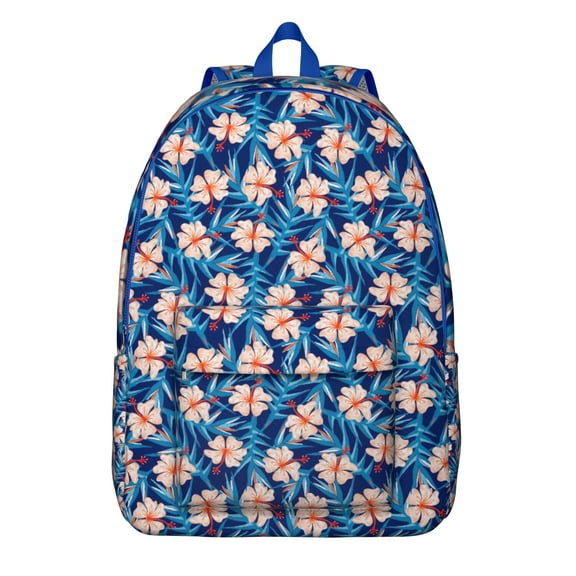 Tropical Leafy Backpack, Hawaiian Palm Inspired School Bag with Jungle Leaves Pattern, Vibrant Summer Floral Design, Beach Vacation Aesthetic