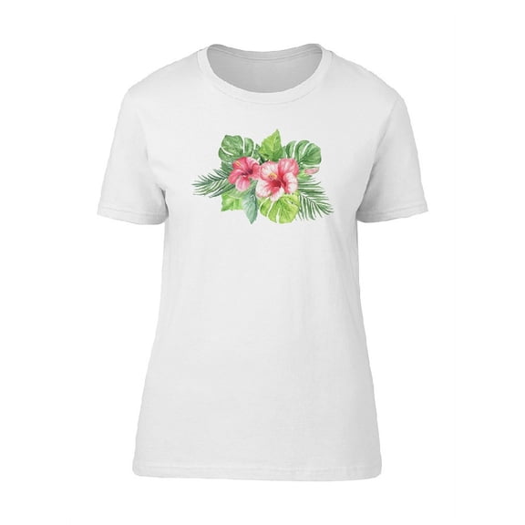 Tropical Leaves And Flowers Art T-Shirt Women -Image by Shutterstock, Female Medium