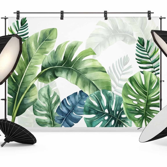 Tropical Leaves Backdrop for Photography,Fabric Photo Background Backdrop,Pastoral Summer Botanical Green Plants Photo Booth Background for Portrait Photoshoot Video Wedding Studio Decor Banner 7x5ft