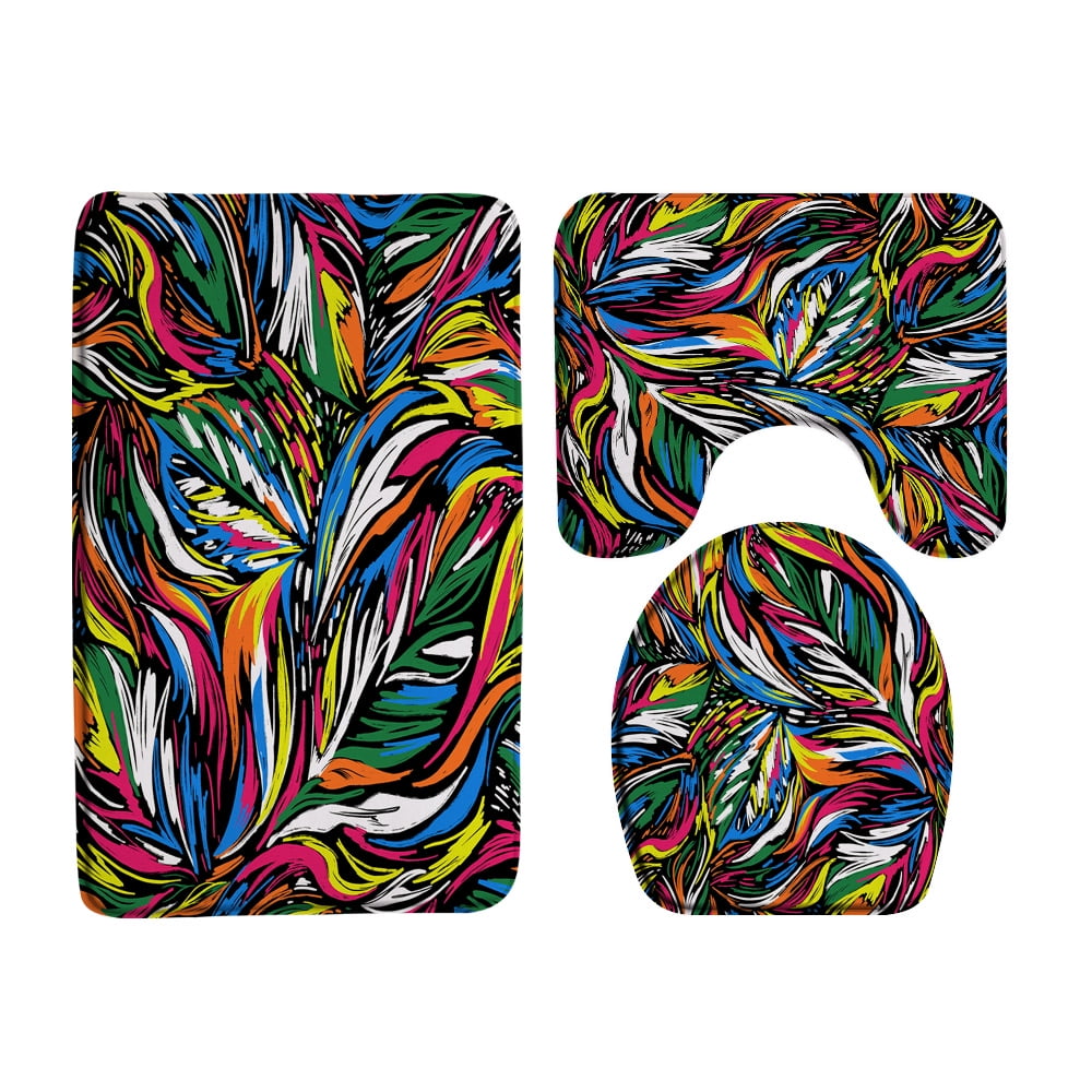 Tropical Leaves Bath Mat Set Green Watercolor Palm Leaf Monstera Plant