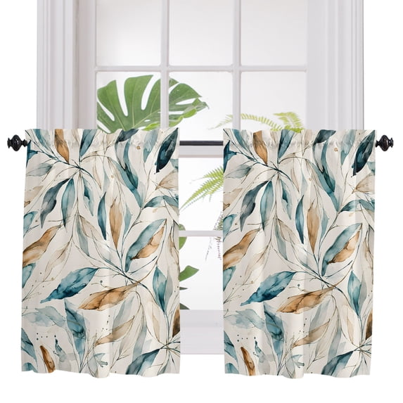 Tropical Leaves Bathroom Window Curtain, Modern Simple Abstract Botanical Watercolor Light Filtering Coffee Kitchen Curtains, Bedroom Living Room Curtains 2 Panel 84"x45"