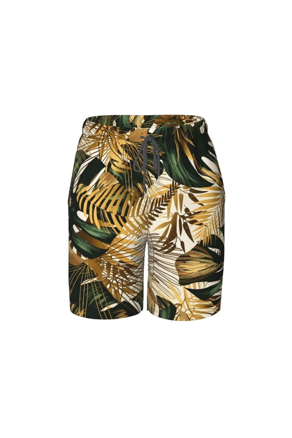 Tropical Leaves Beach Pants Lightweight Teen Shorts with Mesh Lining and Drawstring