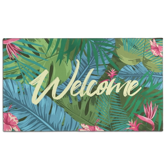 Tropical Leaves Botanical Palm Door Mat Decorations Friendly Welcome Mat for Entry Floor Mat Set Living Room Bedroom Bathroom Crystal Velvet 30x17 Inches