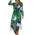 thumbnail image 1 of Tropical Leaves Casual Dress Hawaii Beach Modern Street Style Dresses V Neck Trendy Chiffon Dress Long Sleeve Clothing Big Size, 1 of 7