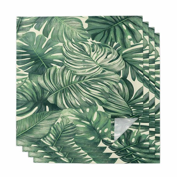 Tropical Leaves Cloth Napkins, Summer Nature Botanical Palm Leaf Washable and Reusable Dinner Napkins Set of 4, Table Napkin for Kitchen Party Birthday Wedding Hotel Housewarming 20"x20"